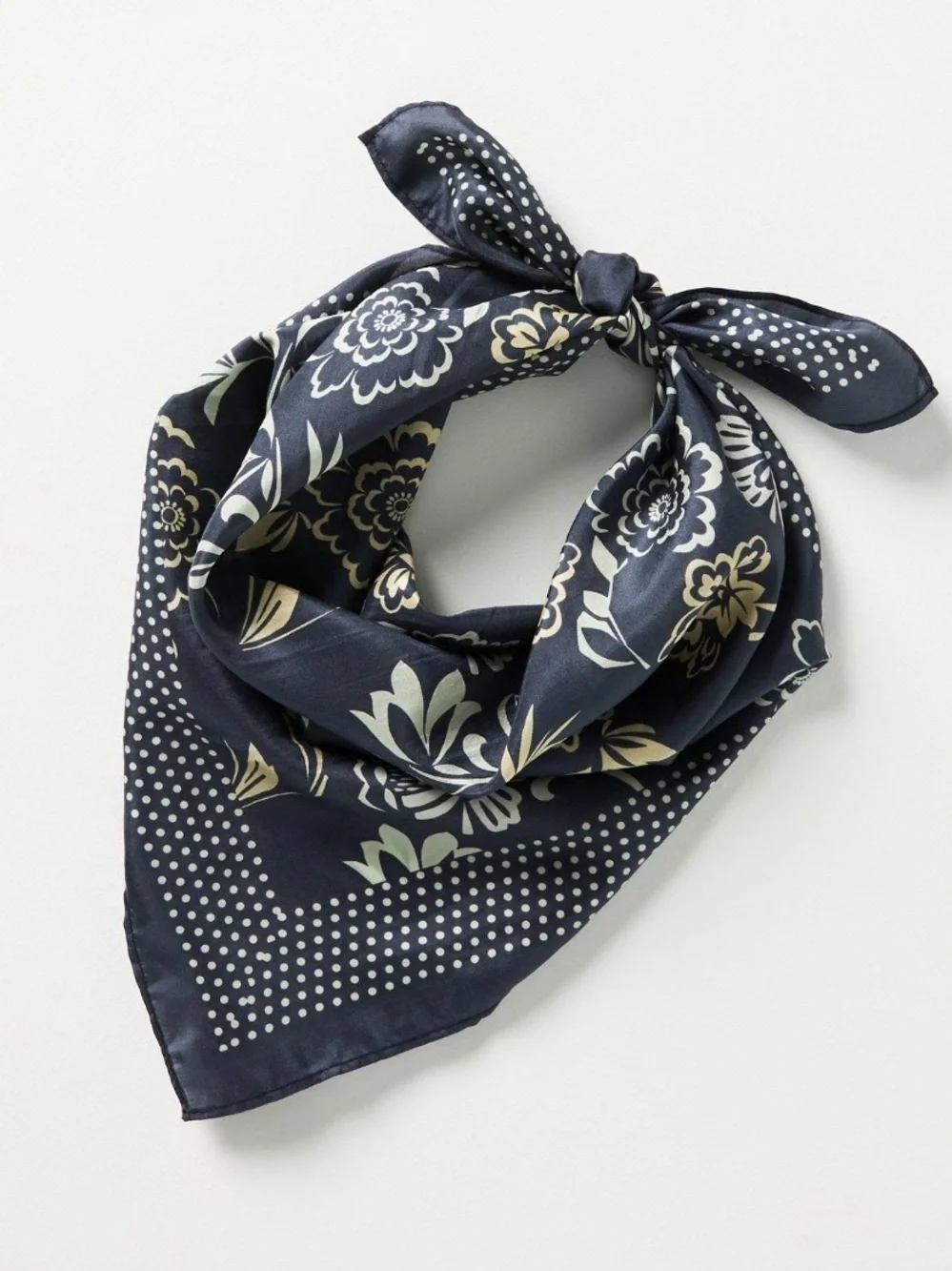 Anthropologie Floral Silk Bandana Scarf, Navy / Gray Slate